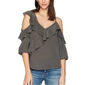 Bailey 44 Olive Green Asymmetrical Ruffle Blouse